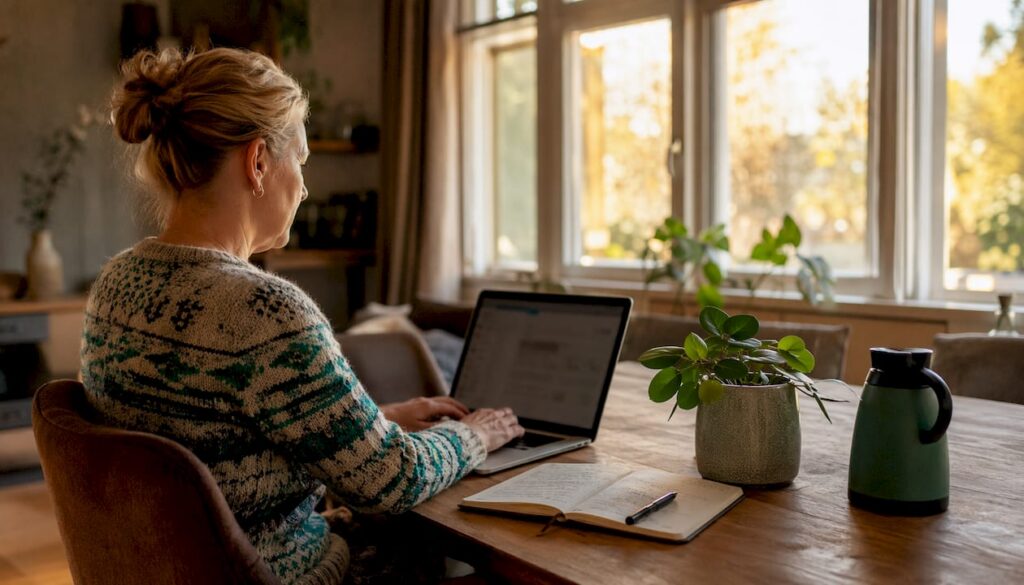 Een vrouw is bezig met het optimaliseren van een gebruiksvriendelijke webshop op haar laptop.