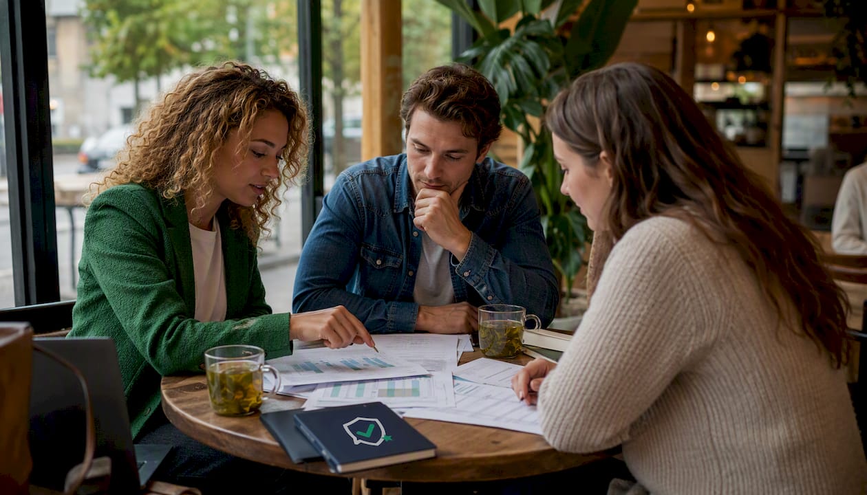 Het webshopteam buigt zich over klantbeoordelingen en bespreekt nieuwe strategieën.