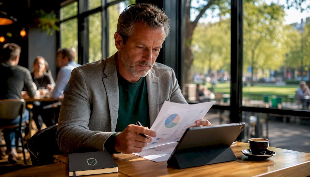 Man bekijkt en beoordeelt reacties op een platform via zijn tablet