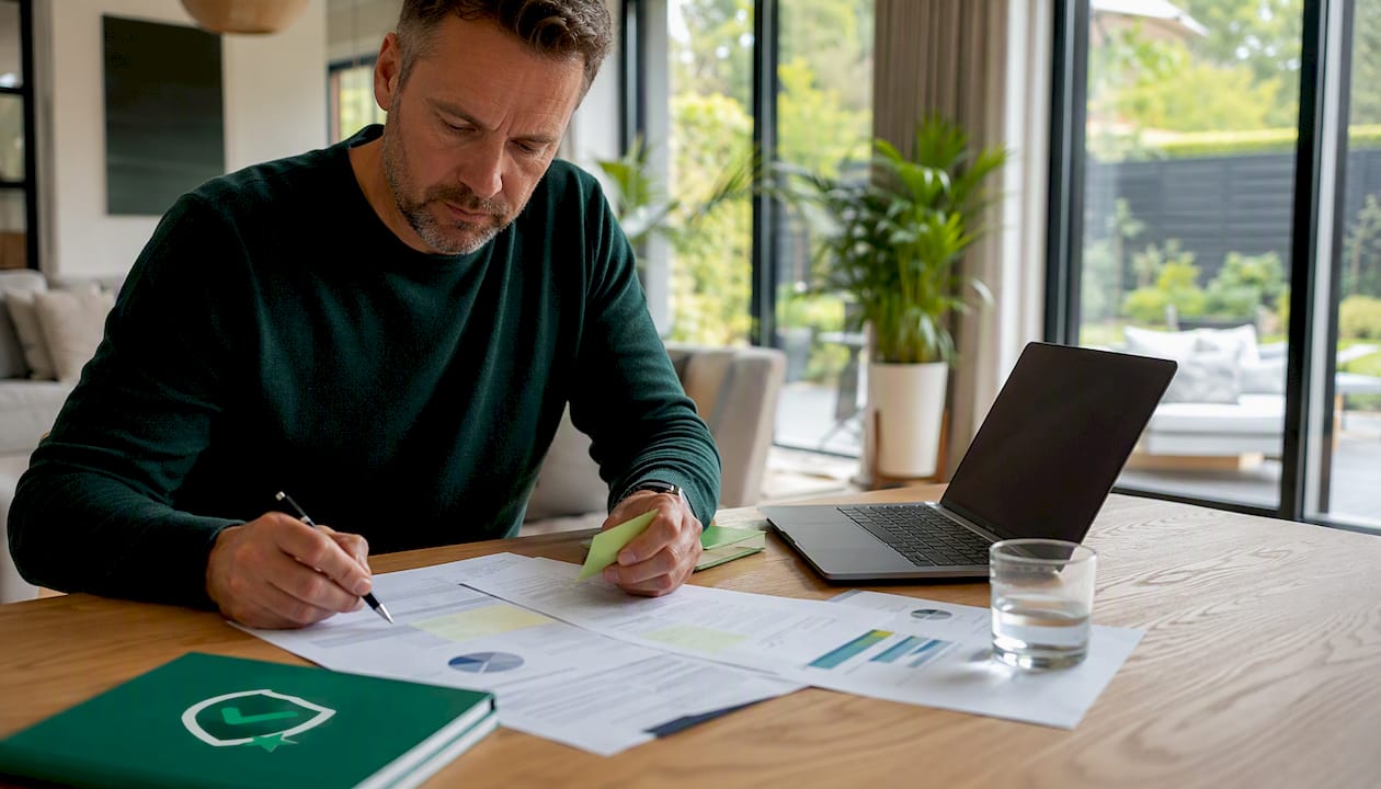 Man bekijkt papieren rapporten over problemen met Trustpilot