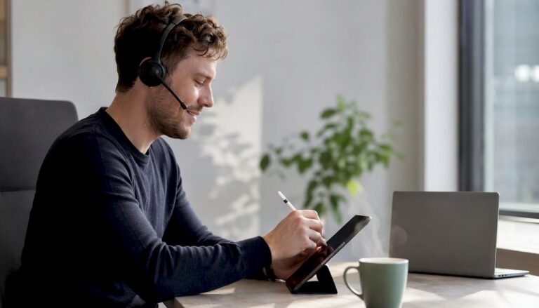 Klantenservicemedewerker voert een gesprek om feedback van een klant te bespreken.