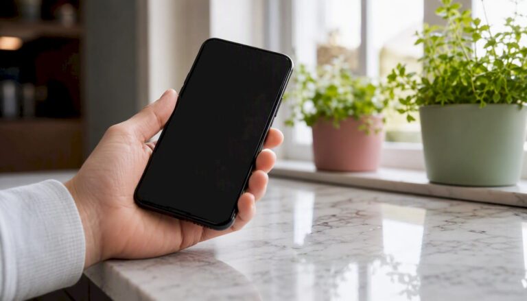 Op het bureau ligt een smartphone met WhatsApp Business uitgeschakeld.