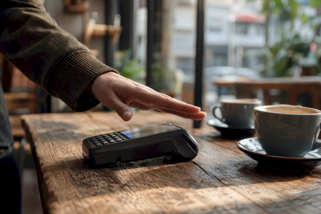 Iemand rekent af met een creditcard.